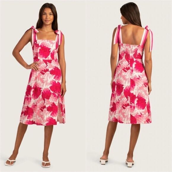 NWT Trina Turk Jolie Flower Child Midi White Pink DressTank Size M - Picture 1 of 11